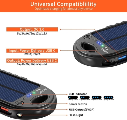پاوربانک 18 واتی 10000 میلی آمپری خورشیدی شارژر USB C OEM