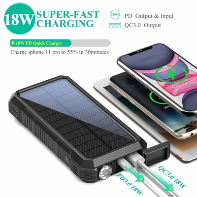 شارژر بی سیم پاوربانک خورشیدی 18 واتی QC3.0 با 4 خروجی