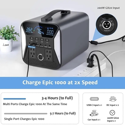 220 ولت از شبکه خارج ژنراتور خورشیدی قابل حمل Lifepo4 باتری 1000W