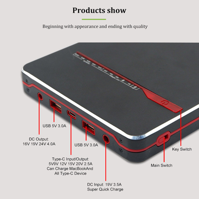 PD 65W 100W لپ تاپ قابل حمل پاور بانک لپ تاپ نوع C 40000mah باتری 24 ولت پشتیبان